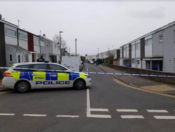 One of two police cordons in Batemoor yesterday after a stabbing