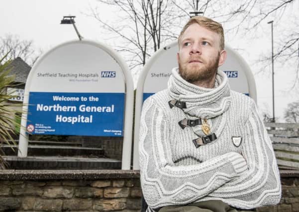 Wheelchair bound Kyle Timms who has been banned from the Northern General Hospital in Sheffield after attempting to take his own life