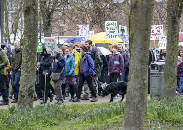 Mass protest and march in Sheffield against the City Council and Amey who are felling trees in the city