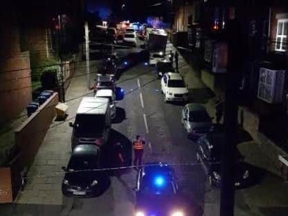 Police officers on Bransby Street, Upperthorpe, after a shooting last night (photo submitted).
