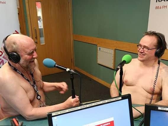 Rony Robinson (left) presents his show naked with guest Mark Darren. (Photo: BBC).