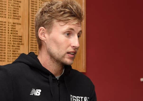 Joe Root at the launch of the Root Academy at Sheffield Collegiate. Pic Andy Roe