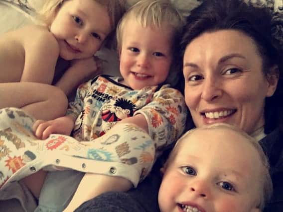 Eilish, pictured with her children Billy and Tom, both two, and Elise, four.
