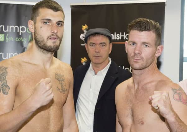 Liam Cameron and Nicky Janman weigh in at iceSheffield ahead of their title bout. Pic by Dean Atkins