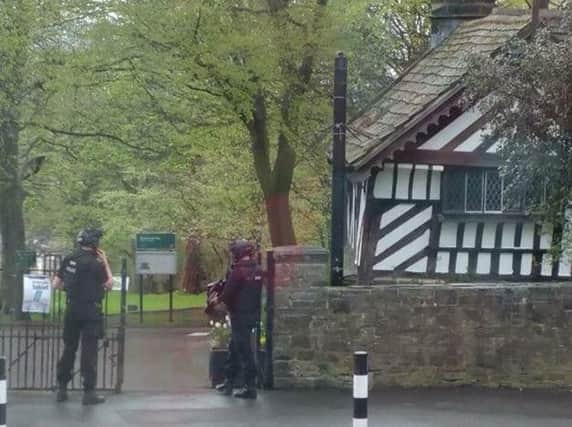 Armed police at the entrance to Meersbrook Park