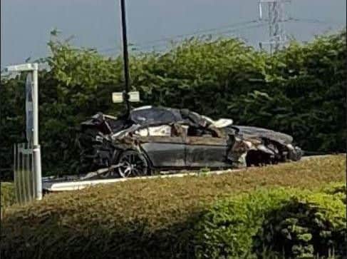 The wreckage of a car involved in a fatal crash in Doncaster