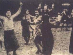 Traditional Basque dancing by child refugees in the grounds of Froggatt Guest House