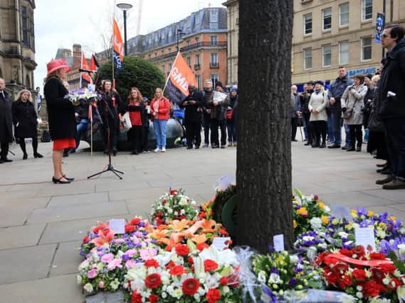 Wreaths laid outside Sheffield Town Hall in memory of dead workers