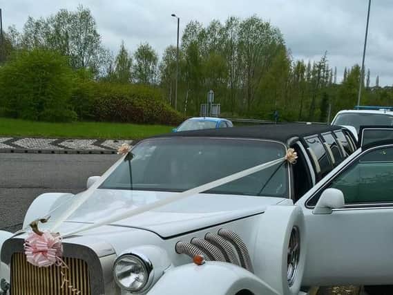 The bride and her entourage were left stranded after the limousine wheel blew out