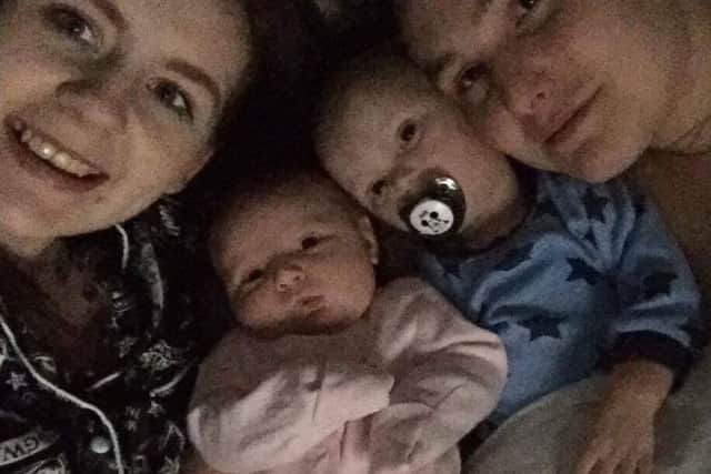Lucas with his mum Danielle Eyre, younger sister Isla Brand and dad Luke Brand