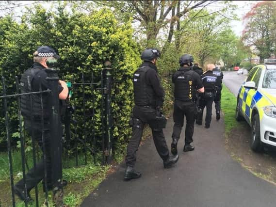 Armed police at Meersbrook Park on Friday morning following the shooting (photo: Andy Kershaw/BBC Radio Sheffield)