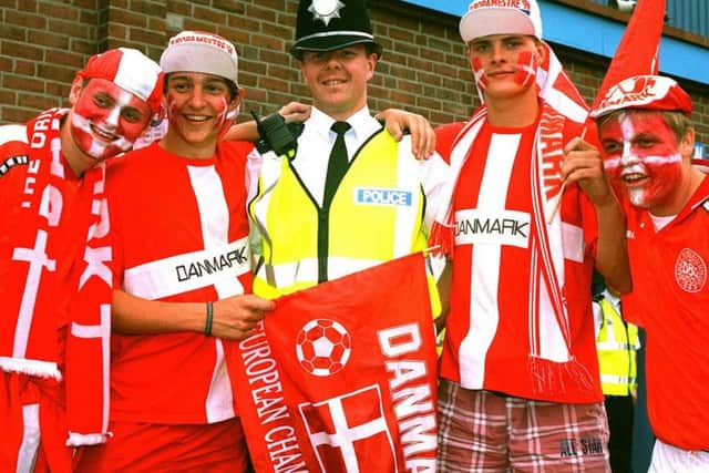 Denmark fans outside Hillsborough during Euro 96.