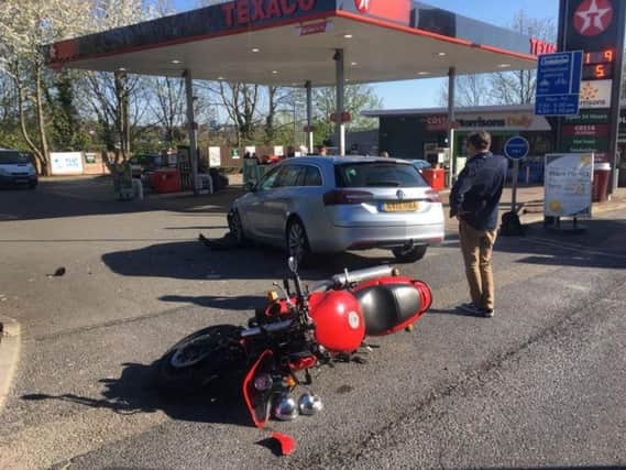 A motorcyclist was involved in a collision close to a petrol station in Sheffield this morning (Pic: Andy Kershaw)