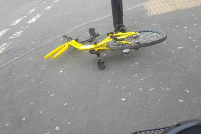 A yellow bike was discovered dumped in Page Hall with a wheel missing.