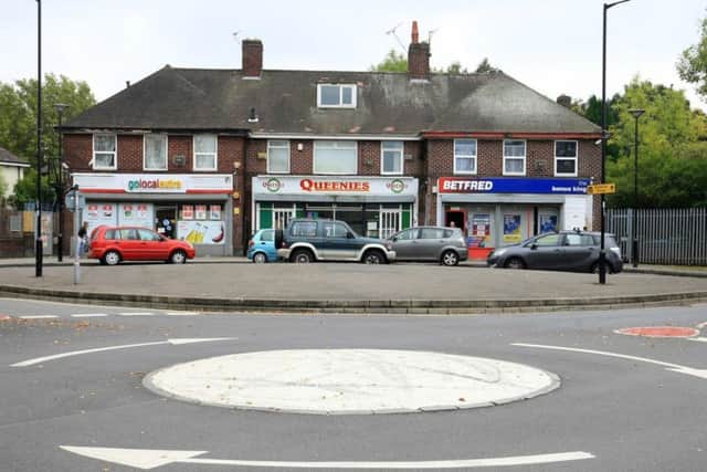 Shops on Hartley Brook Road in Shiregreen, where youths had been congregating and pelting passing vehicles with stones and other missiles