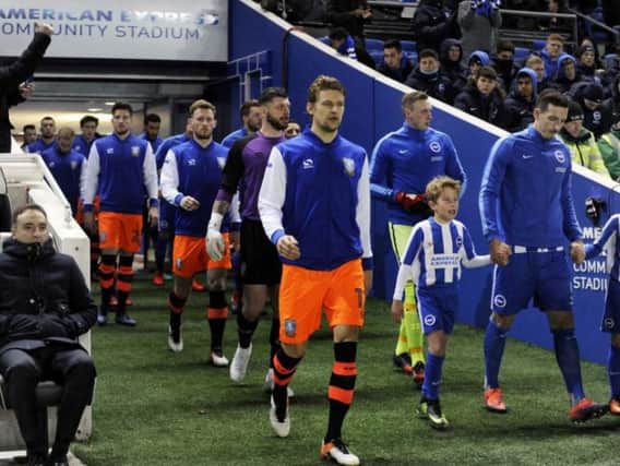 Glenn Loovens leads out the Wednesday side for their Play-Off semi-final against Brighton at the Amex