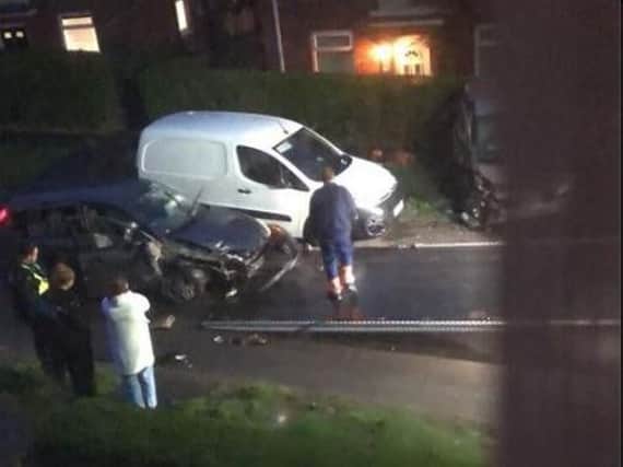 A car crashed into a van in Southey Green in the early hours of this morning
