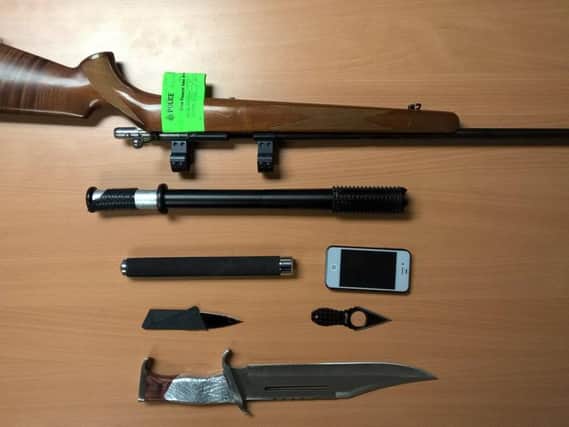 Weapons seized during a police raid on Wordsworth Avenue, in Parson Cross, Sheffield