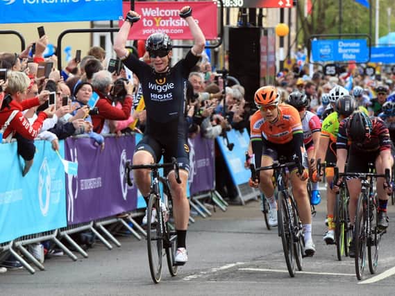 ASDA Tour de Yorkshire 2018 Women's Race. Stage 1 Beverley to Doncaster. Kirsten Wild from Wiggle High5 takes the win in Doncaster. Picture: Chris Etchells