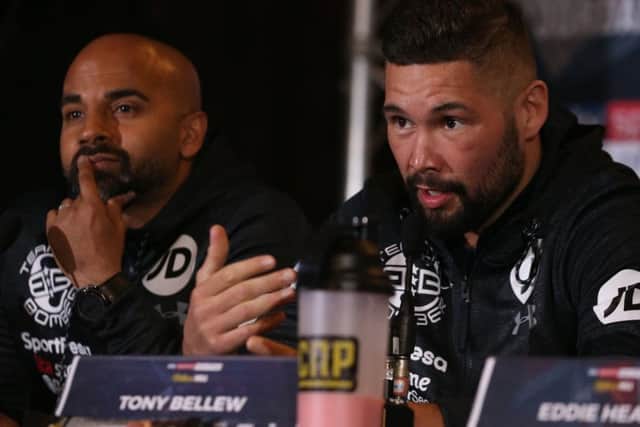 Tony Bellew and Rotherham trainer David Coldwell. Pic: Paul Harding/PA Wire.