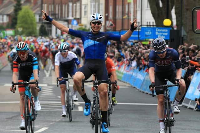 Tour de Yorkshire 2018. Stage 1 Beverley to Doncaster. Harry Tanfield takes the stage win in Doncaster. Picture: Chris Etchells.