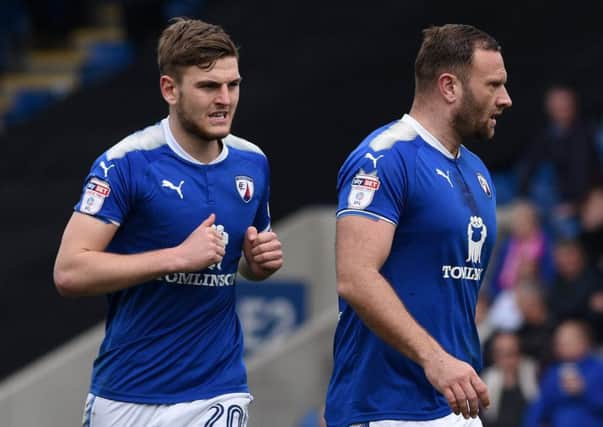 Picture Andrew Roe/AHPIX LTD, Football, EFL Sky Bet League Two, Chesterfield v Mansfield Town, Proact Stadium, 14/04/18, K.O 1pmChesterfield's Ian Evatt and Laurence MaguireAndrew Roe>>>>>>>07826527594