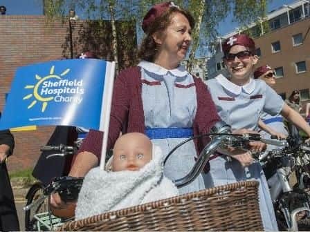 Call The Midwife bike ride in support of The Jessop Wing in Sheffield to raise money foor new birthing pools