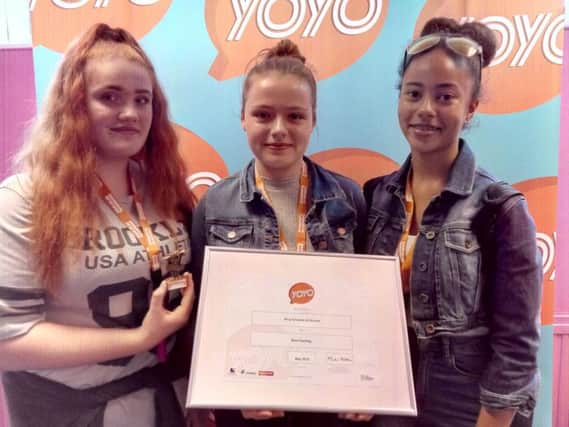 Winners: Emily Walker, Sophie Lee and Monae Barron from King Edward VII school with their Yoyo award