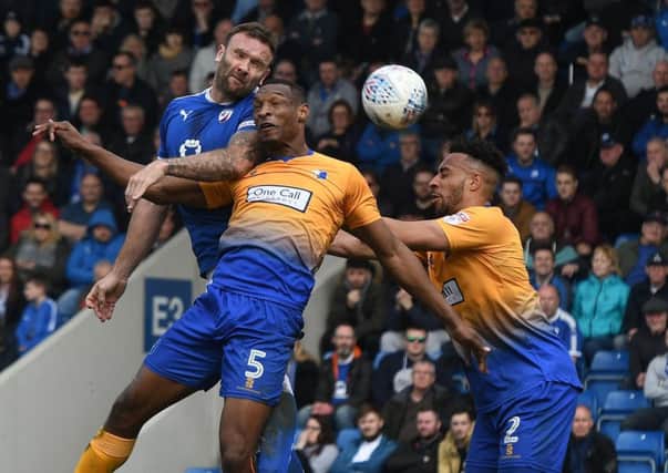 Picture Andrew Roe/AHPIX LTD, Football, EFL Sky Bet League Two, Chesterfield v Mansfield Town, Proact Stadium, 14/04/18, K.O 1pm

Chesterfield's Ian Evatt has a header on goal

Andrew Roe>>>>>>>07826527594