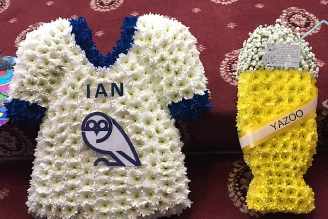 Floral tributes to Ian, inspired by his passion for Sheffield Wednesday and for Yazoo milkshakes