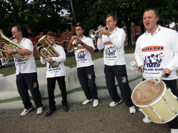 The England supporters band. John Hemmingham is pictured second from the right.