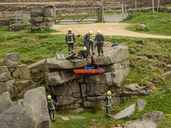 South Yorkshire firefighters on a training exercise at Burbage Bridge.