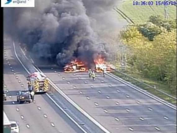The fire on the M1. Picture: Highways England.