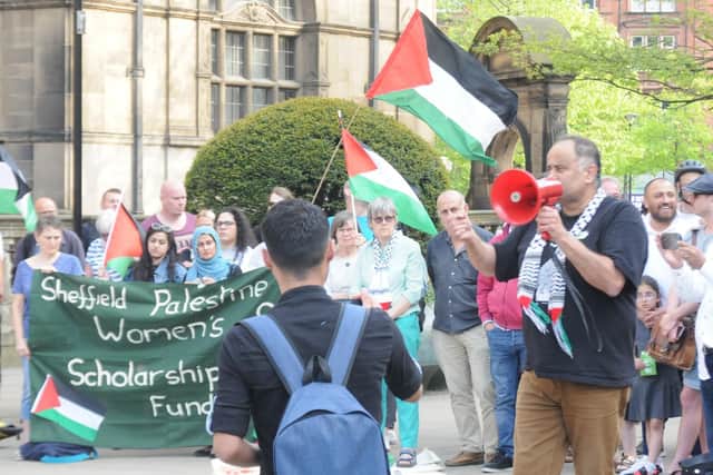 Protest to show solidarity with people of Palestine outside Sheffield Town Hall. Picture: Sam Cooper/The Star.