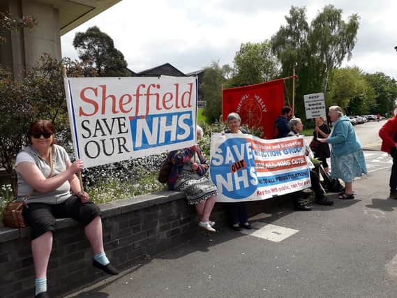 A protest outside Sheffield CCG's Prince of Wales Road offices on Thursday.