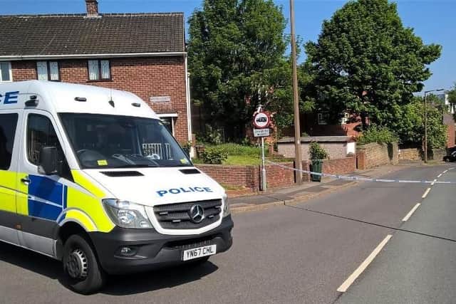 Police guard the scene after a woman's body was discovered. Picture: @SYP_Specials