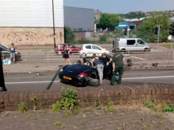 A Porsche Boxter and Volkswagen Passat were involved in a crash in Sheffield yesterday