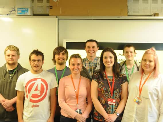 Pictured (left to right): Harry Spencer, Jacob Taylor, Ian Rebbeck, Faye Roberts, tutor mentor, Bradley Menhennet,  Jenny Webster, of The Money Charity, Jordan Griffiths and Amy Smith, president of Sheffield College Students Union.