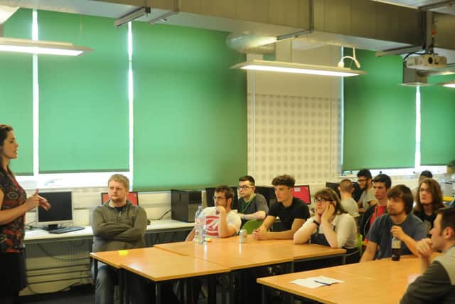 Jenny Webster, from The Money Charity, delivers a workshop on borrowing money at Sheffield College.