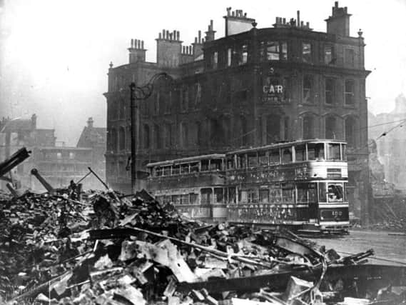 Angel Street in Sheffield city centre, wrecked by the bombs.