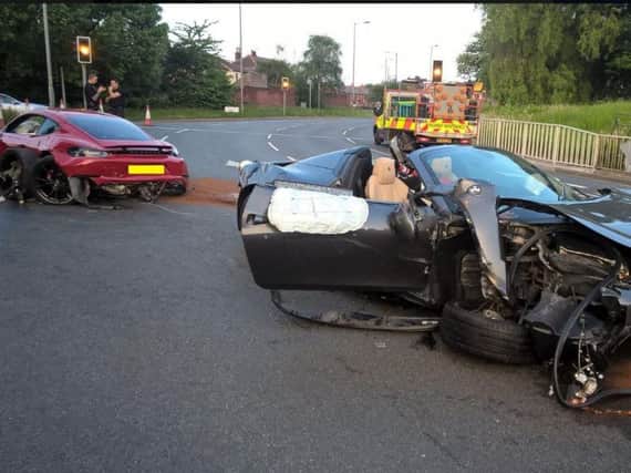 A Ferrari and Porsche collided in Sheffield on Sunday night