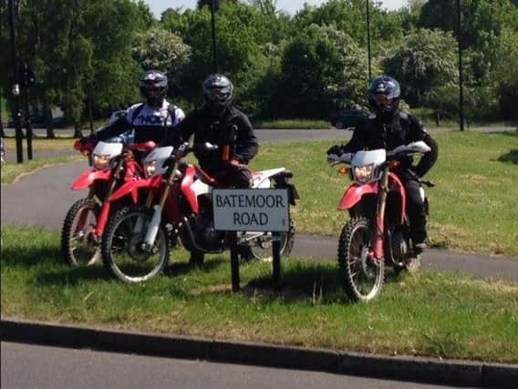 South Yorkshire Police's off-road bike team on Batemoor Road, Batemoor, Sheffield.