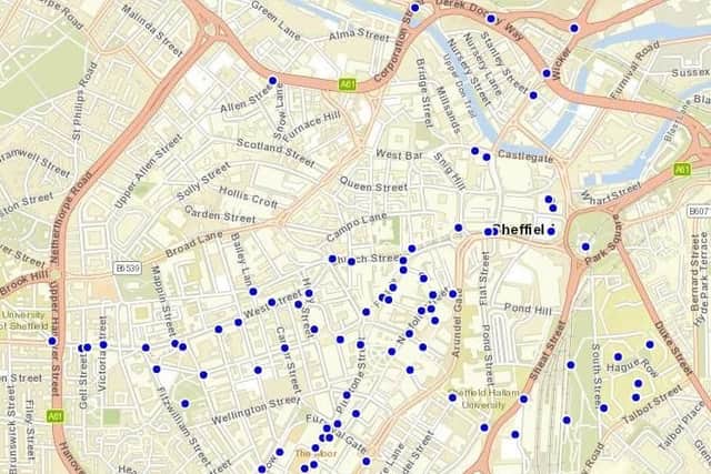 A closer look at the map shows the number of cameras in the city centre