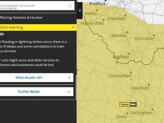 A severe weather warning for heavy rain has been issued for South Yorkshire (Photo: Met Office).