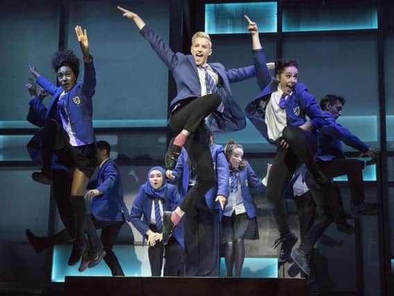 The cast of Everybody's Talking About Jamie - with star John McCrea, centre - on stage at the Apollo Theatre, London. Picture: Alastair Muir