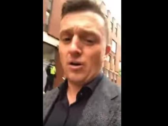 A screengrab of the Facebook Live video taken by Tommy Robinson outside of Leeds Crown Court.