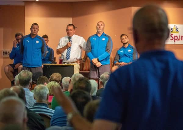 Martin Allen and his staff face questions from Town fans at a Q and A (Pic: Tina Jenner)
