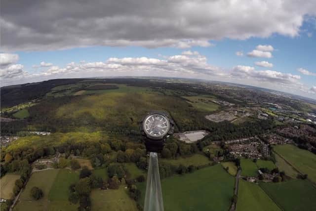 The G-SHOCK takes off over Huddersfield in West Yorkshire